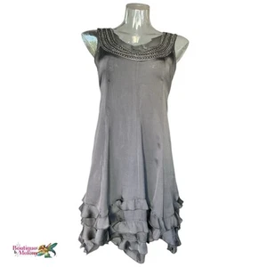 Dorothy Perkins Gray Beaded Ruffled Flowy Scoop Neck Dress Sz 8 - Picture 1 of 12