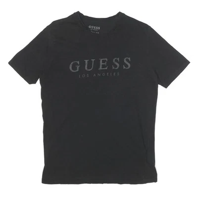 Camiseta GUESS masculina preta com estampa de logotipo S manga curta gola redonda casual mistura de algodão - Imagem 1 de 4