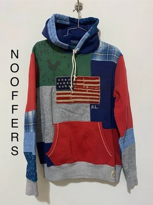 Polo Ralph Lauren Country Patchwork Bandera Sudadera con Capucha Línea Vintage EE. UU. $288 Talla M Foto 1 de 4