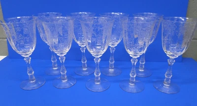 9 - Vtg Fostoria MEADOW ROSE Clear Crystal Glassware Etched 7 5/8" WATER GOBLETS - Image 1 of 4