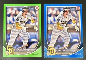 2025 Bowman Jackson Merrill Lot - True Blue Paper /150 & Neon Green /399 Padres - Picture 1 of 5