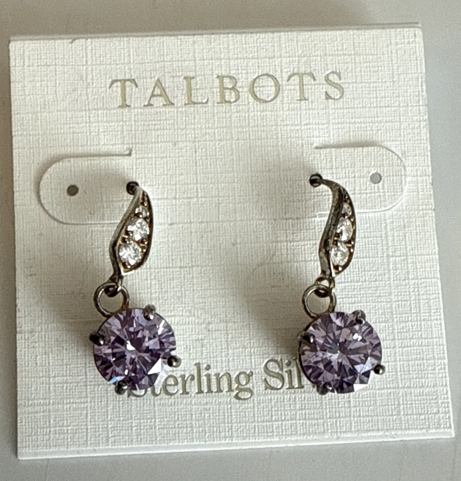 Pendientes colgantes perforados de plata de ley Talbots piedras moradas tarjeta original Foto 1 de 4