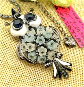 Collar gótico WISE flores búho esmalte de estrás Betsey Johnson negro blanco - Imagen 1 de 9