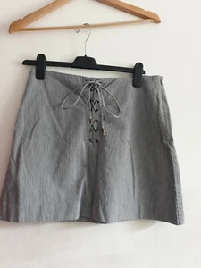 Gerard Darel Skirt - Size 38 - Midi Above Knee Blue & White Striped -Lace Front - Picture 1 of 8