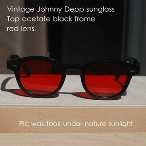 Vintage Johnny Depp rote Sonnenbrille rote Gläser Herren Damen schwarz Acetat Brille - Bild 1 von 5