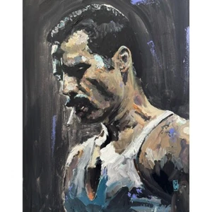 Original Freddy Mercury Queen Band Impasto Portrait Painting Canvas Art 24" - Picture 1 of 2