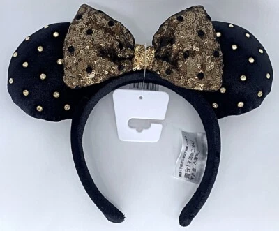 Diadema Orejas de Minnie Mouse Doradas Tachonadas Negras Parques Disney 2021 - NUEVA Foto 1 de 3