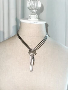 VINTAGE Signed MONET SILVER TONE SLIDE DANGLE TASSEL NECKLACE Mid-Century - Picture 1 of 5
