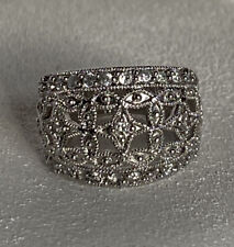 Premier Designs Filigree Pave Ring Size 4 5 SilverTone Dome Signed PD Thick Babd