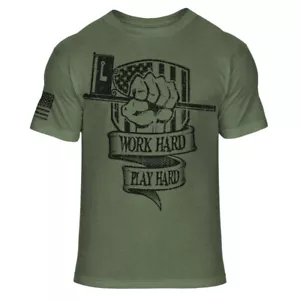 US Flag Mail Carrier Work Hard Play Hard Postal Worker Athletic T-Shirt - A35 - Picture 1 of 7