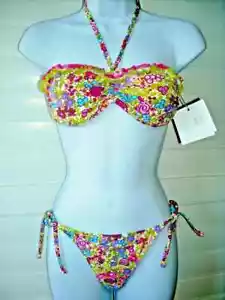 Gottex Silver Le Fleur Ruffle Halter Bandeau Side Tie Bikini Swimsuit Size 6 NWT - Picture 1 of 4