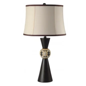 NEW Painted Espresso & Beige Base Cream & Brown Fabric Shade 29" Table Lamp 8170 - Picture 1 of 1