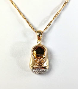 14 KT Gold DIAMANT Baby Junge Schuh Anhänger PERFEKT für Mama, 21" Singapur Kette - Bild 1 von 7