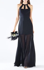 NUEVO VESTIDO BCBG NEGRO LEONARA CON CUENTAS HALTER DOBLADILLO TRANSPARENTE XVR63F54/L434A TALLA 2 - Imagen 1 de 4