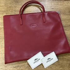 Longchamp Le Foulonne S Briefcase Red Calfskin Leather Laptop Bag Made In France