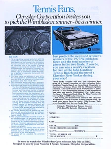 1973 Chrysler New Yorker Wimbledon Vintage Contest Original Print Ad-8.5 x 11" - Picture 1 of 4