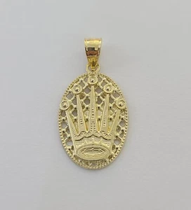 10K Real Yellow Gold Crown Circular Charm Pendant Gold 10k Free Shipping On Sale - Picture 1 of 8