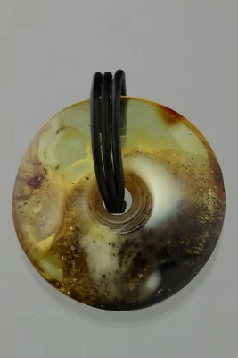 正品 BALTIC AMBER 皮革扣环吊坠护身符小饰品光盘 7.1 克 220105-12 — 第 1/4 张图片
