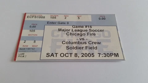old ticket CHICAGO FIRE - COLUMBUS CREW 08.10.2005 Cover