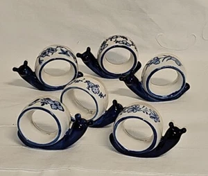 Serviettenringe Keramik Schnecken Handbemalt 6x Stück Blau/Weiß Serviettenhalter - Bild 1 von 5