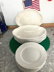OVAL STONEWARE HOTEL GRADE PLATTERS SET OF 8 AND 8 SAUCERS WHITE - Picture 1 of 5