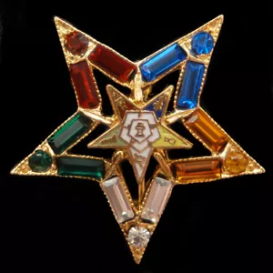 OES - 1.5" Brilliant Color Jeweled Lapel Pin/Broach - GOLD TONE Eastern Star - Picture 1 of 12