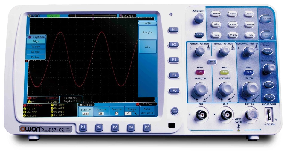 OWON 100Mhz Oscilloscope SDS7102V 1G/s large 8" LCD LAN+VGA+battery+bag 3yrs war - Image 1 of 4