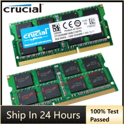 CRUCIAL DDR3L 8GB 16GB 32GB 1600 MHz PC3-12800 Laptop Memory RAM SODIMM 204-Pin - Image 1 of 4