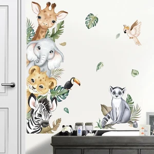 Jungle Animals Door Wall Decals Safari Elephant Giraffe Wall Stickers Kids Room - Picture 1 of 12
