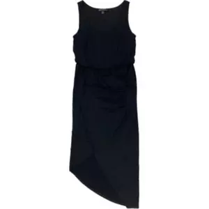 INC Women's Small Petite Deep Black Maxi Asymmetrical Draped Scoop Neck Dress - Picture 1 of 5