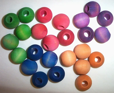 HERMAN1957 25 Bird Toy Parts 1" Beads Large Colored Wood Ball Beads Parrot / Rats w/Hole