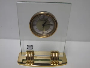NEW SEIKO MANTLE / DESK CLOCK # QHE704 GL GLASS & BRASS W/ QUARTZ MOVEMENT - Picture 1 of 4