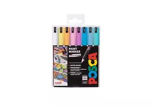 Uni Posca Malen Stifte PC-1MR Ultrafein Set Von 8 Pastellfarben - Picture 1 of 3