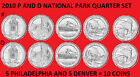 2010 America the Beautiful Quarter P & D lot de 10 pièces UNC