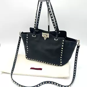 Valentino Garavani Rockstud 2Way Black Leather Shoulder Bag Crossbody Authentic - Picture 1 of 23