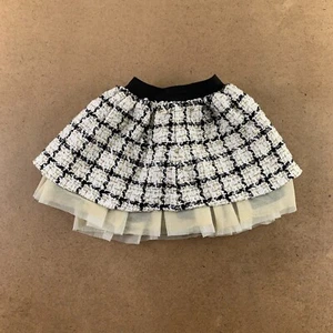 Girls Size Small (5/6) Ivory Black Tweed Pull On Layered Skirt New - Picture 1 of 3
