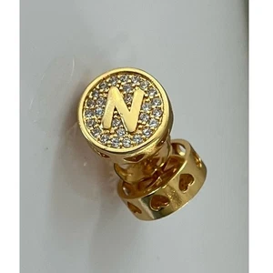 Bracha N Initial Letter Iced Out CZ Stud Earrings Men Women Gold Plated Alphabet - Picture 1 of 7