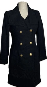 Guess Jacket Women's Sz Small Black Wool Blend Lined Long Overcoat - Picture 1 of 10
