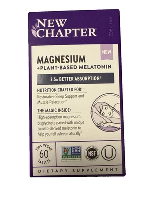 Nuevo capítulo magnesio melatonina a base de plantas 100% vegana 60 cápsulas Foto 1 de 4