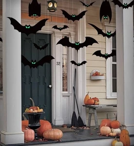 14 Pcs Hanging Bats Large Glow-in-the-Dark 3D Waterproof Decor Craft Halloween - Picture 1 of 9