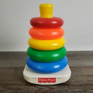 Vtg Fisher Price Rock A Stack 1050 Stacking Rings Rainbow Plastic Cognitive Toy - Picture 1 of 18