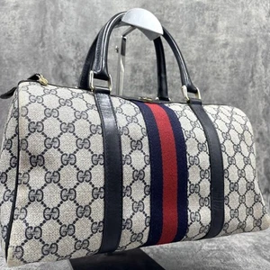 Excellent condition GUCCI Sherry Line GG Boston Bag Leather Navy - Picture 1 of 10
