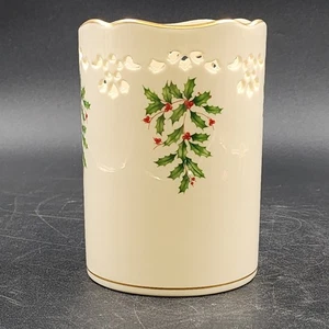 Lenox Pierced Holly Votive Candle Holder Vase Holiday Dimension Ivory Porcelain - Picture 1 of 11
