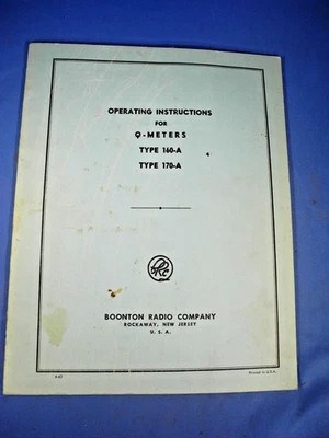 Boonton Q-Meters Type 160-A 170-A RF Measurements Instruction Manual (Free Ship) - Image 1 of 4