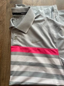 Nike Golf Dri Fit Short Sleeve Polo Men's Size XL Gray & White Stripe - Picture 1 of 9