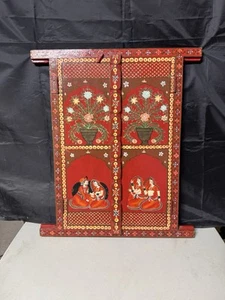 Wall Hanging Wooden Window Hand Painted Indian Raja 1989 N Jharokha Ethnic Frame - Picture 1 of 9