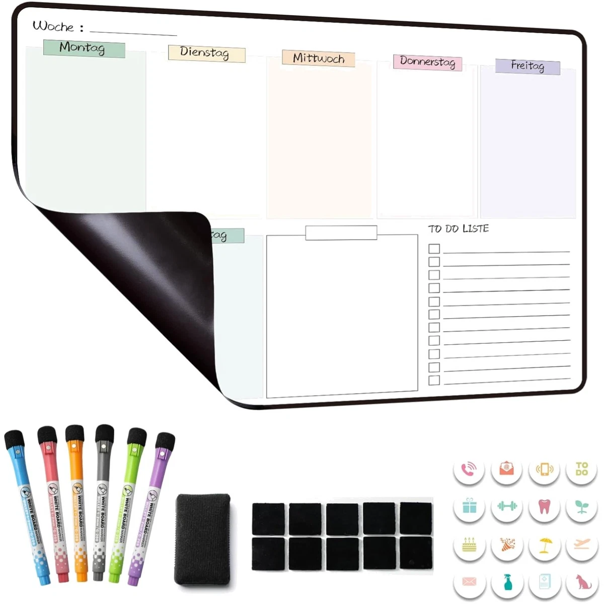 Glas-Magnettafel 80x80 Cm – Whiteboard, Beschreibbar, Magnetisch, Inkl. Marker & Magnete