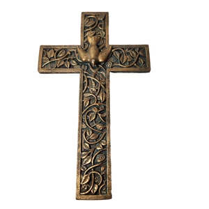 Verziertes Wandkreuz 15 Zoll christlich religiös dekorativ vergoldete Bronze Patina Harz - Bild 1 von 7