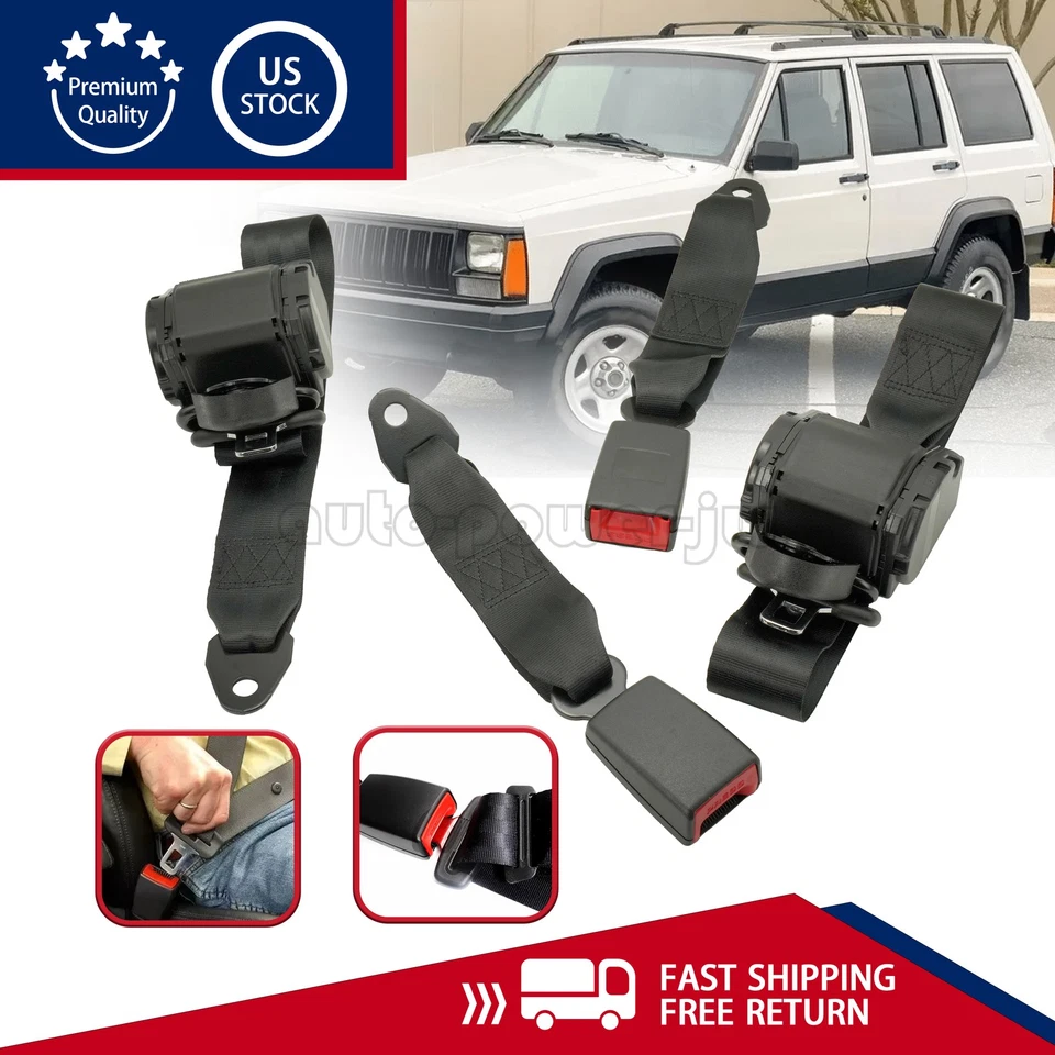 2 Set Universal 3 Point Retractable Seat Belts For 1982-1995 Jeep CJ YJ Wrangler Foto 1 de 4