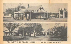 TEASLEY'S COTTAGE CAMP Shell Gas Station Blythe, GA Roadside Vintage Postcard - Bild 1 von 2